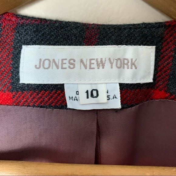 [Jones New York] Vintage Dark Gray & Red Plaid Academia Wool Blazer - Picture 5 of 10